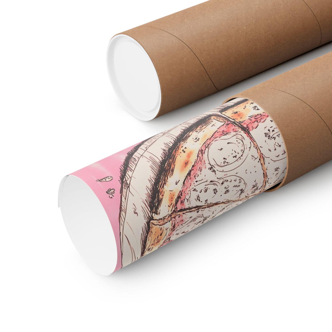 Whole Pizza Hand-Drawn Sketch Illustration on Pink Background Poster - Image 2