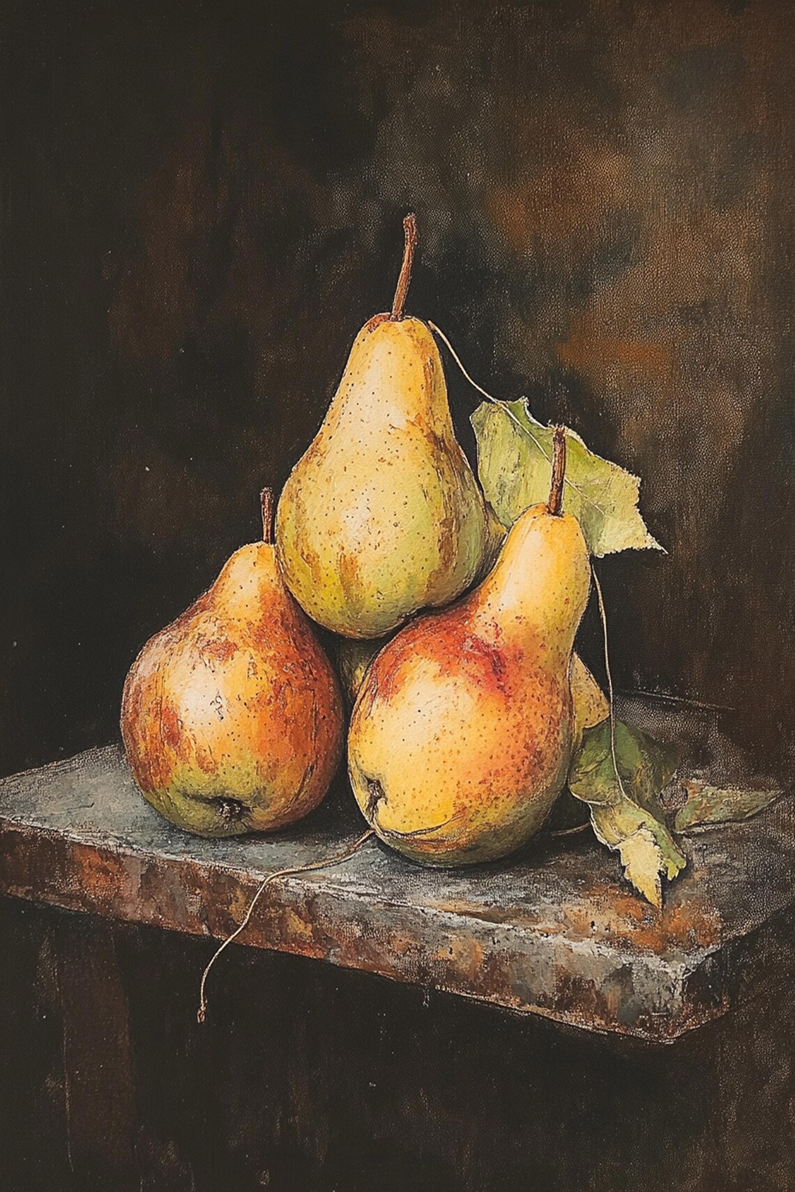 Golden Pear Rustic Dark Still Life Farmhouse Kitchen Art Poster - Image 3