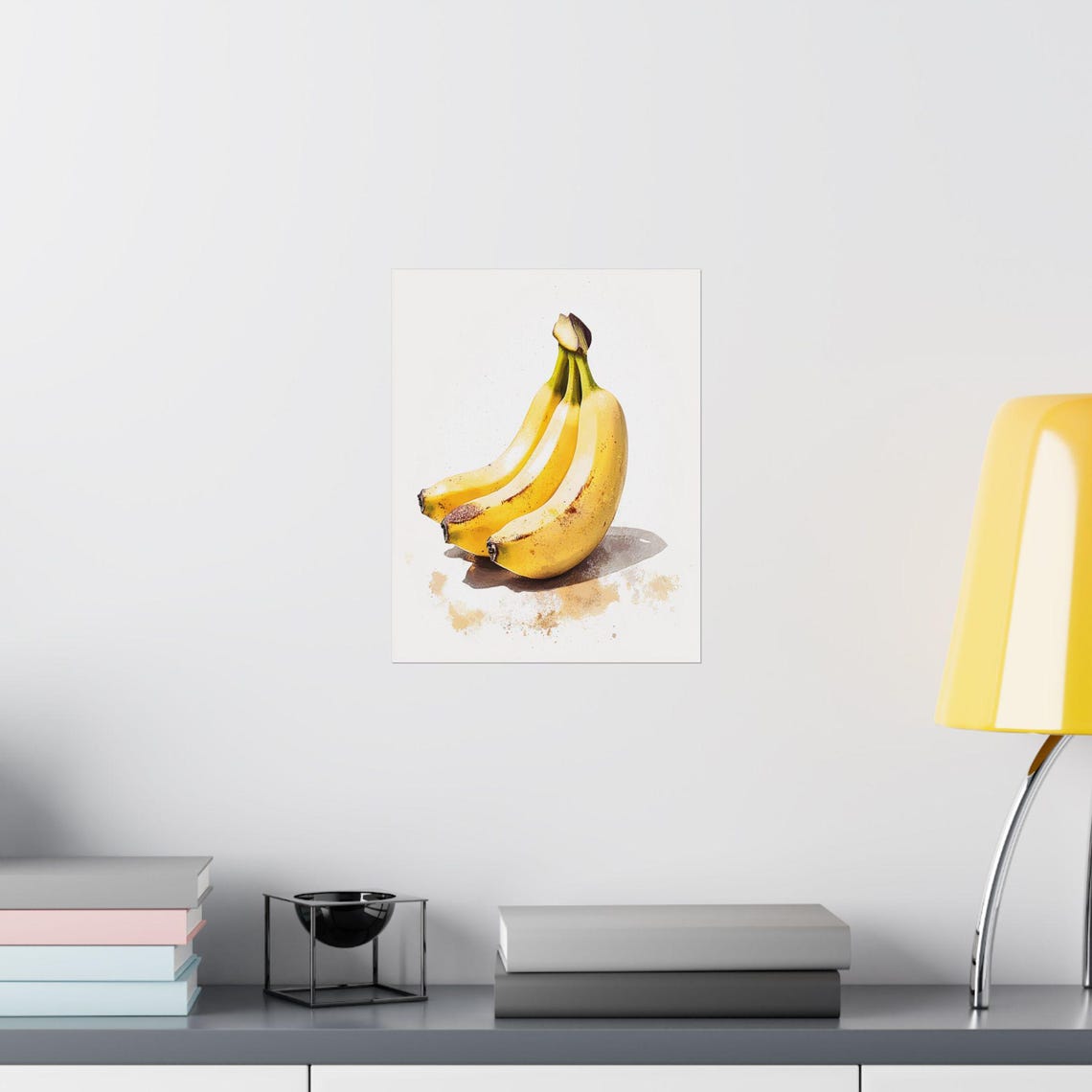 Golden Banana Trio Watercolor Kitchen Still Life Wall Poster - Image 2