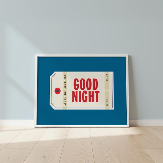 Good Night Retro Luggage Tag Print Midcentury Modern Bedroom Art