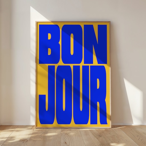 Bonjour Typography Retro Poster Maximalist Wall Art Retro Gallery Wall Preppy Aesthetic Bold Typography Prints French Poster T050