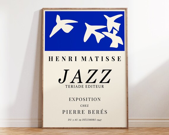 Blue Matisse Jazz Exhibition Poster Minimalist Matisse Exhibition Art Print Jazz Art Print Matisse Cut Out Mid Century Art Print Mp114
