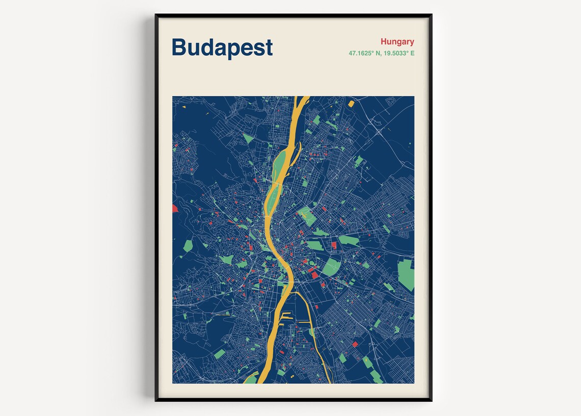 Budapest Map Print, Hungary Travel Poster