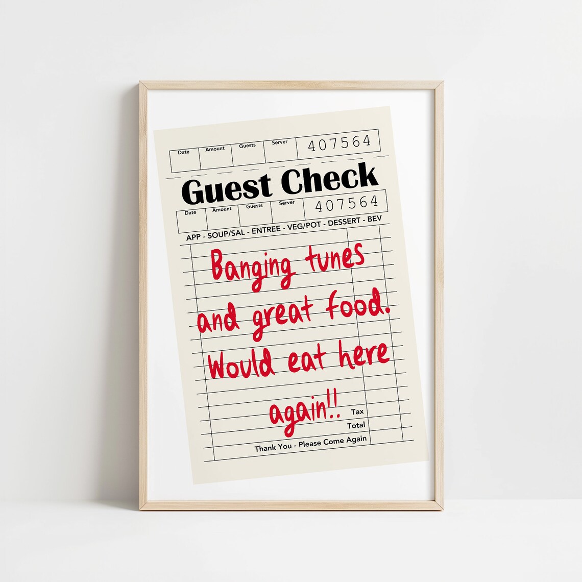 Guest Check Vintage Receipt Handwritten Review Funny Art Poster - Image 2
