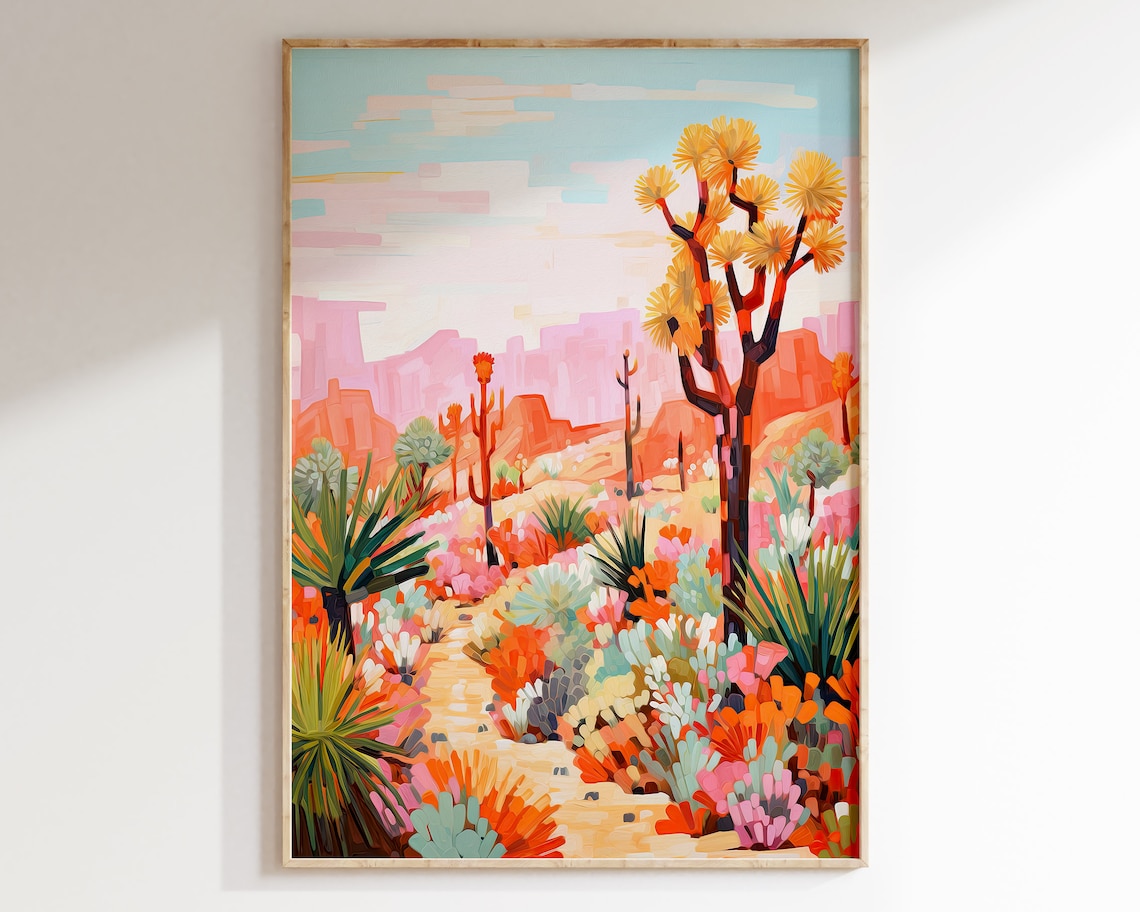 Boho Joshua Tree Landscape Art Print, Southwestern