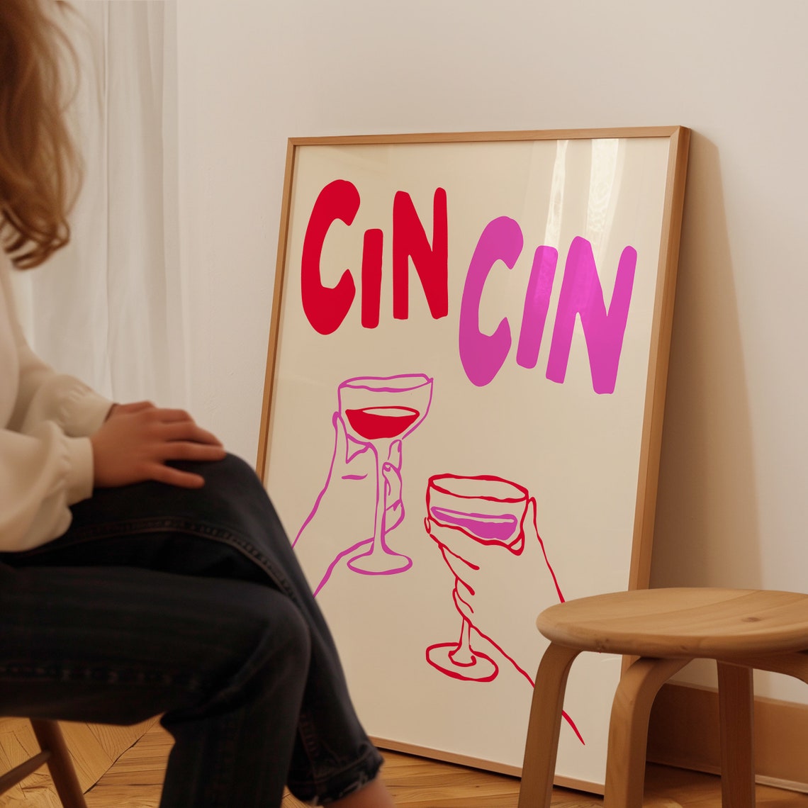 Cin Cin Pink and Red Wine Glasses Toast Cheerful Party Poster - Image 2