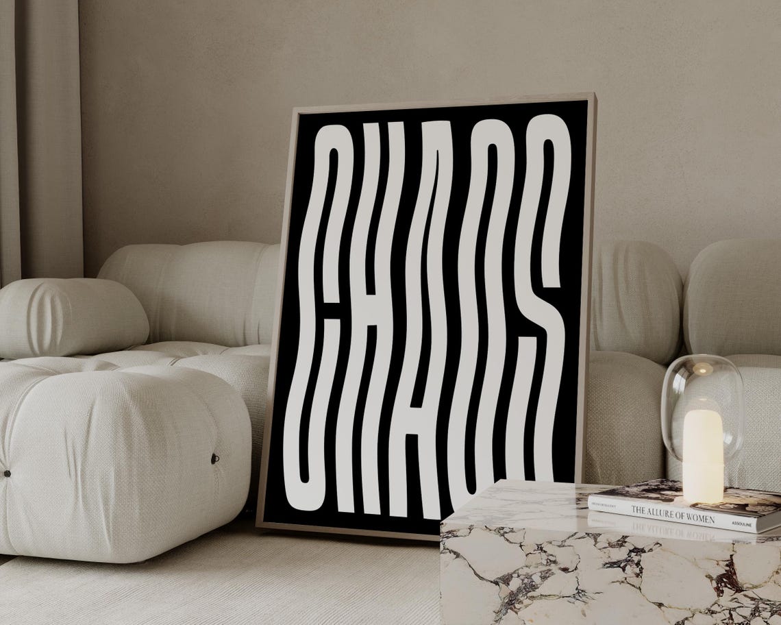 Black And White Chaos Typography Art Maximalist Wavy Lettering Poster - Image 4