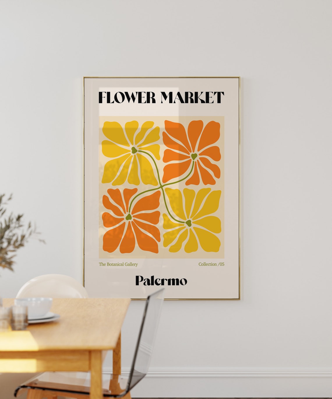 Palermo Flower Market Poster Retro Flower Market Wall Art Boho 70s Flower Market Orange Yellow Flower Market Retro Wall Art F123 - Image 3