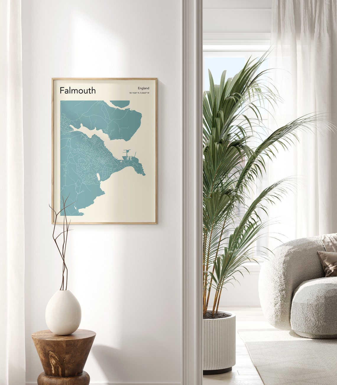 Falmouth England Monochrome Navy Coastal Town Street Map Art Poster - Image 3