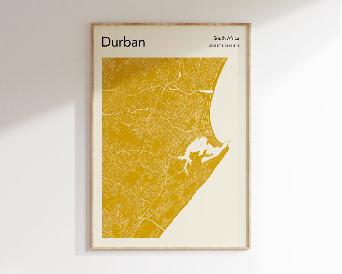 Durban South Africa Mustard Minimalist City Map Decor Poster