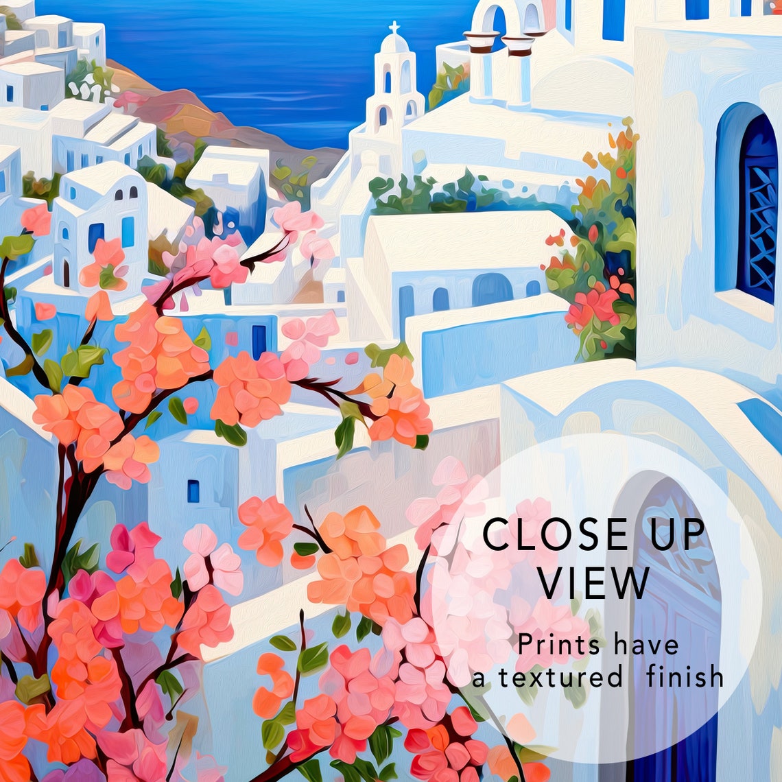 Santorini Greece Blue Domed Churches Caldera Sea View Travel Poster - Image 3