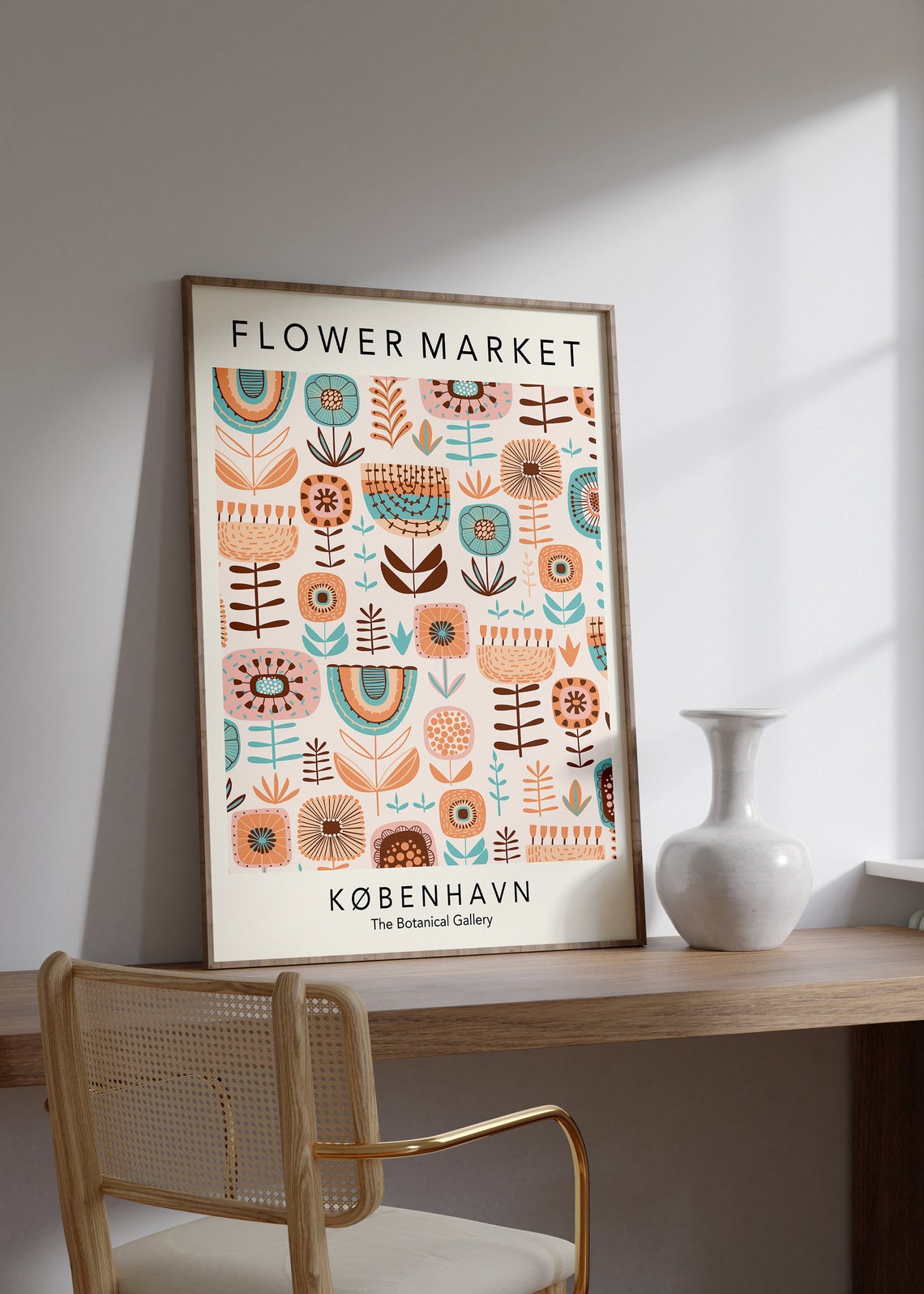 Flower Market Kobenhavn Art Print Flower Market Poster Flower Market Wall Art Flower Market Print Mid Century Flowers F029 - Image 2
