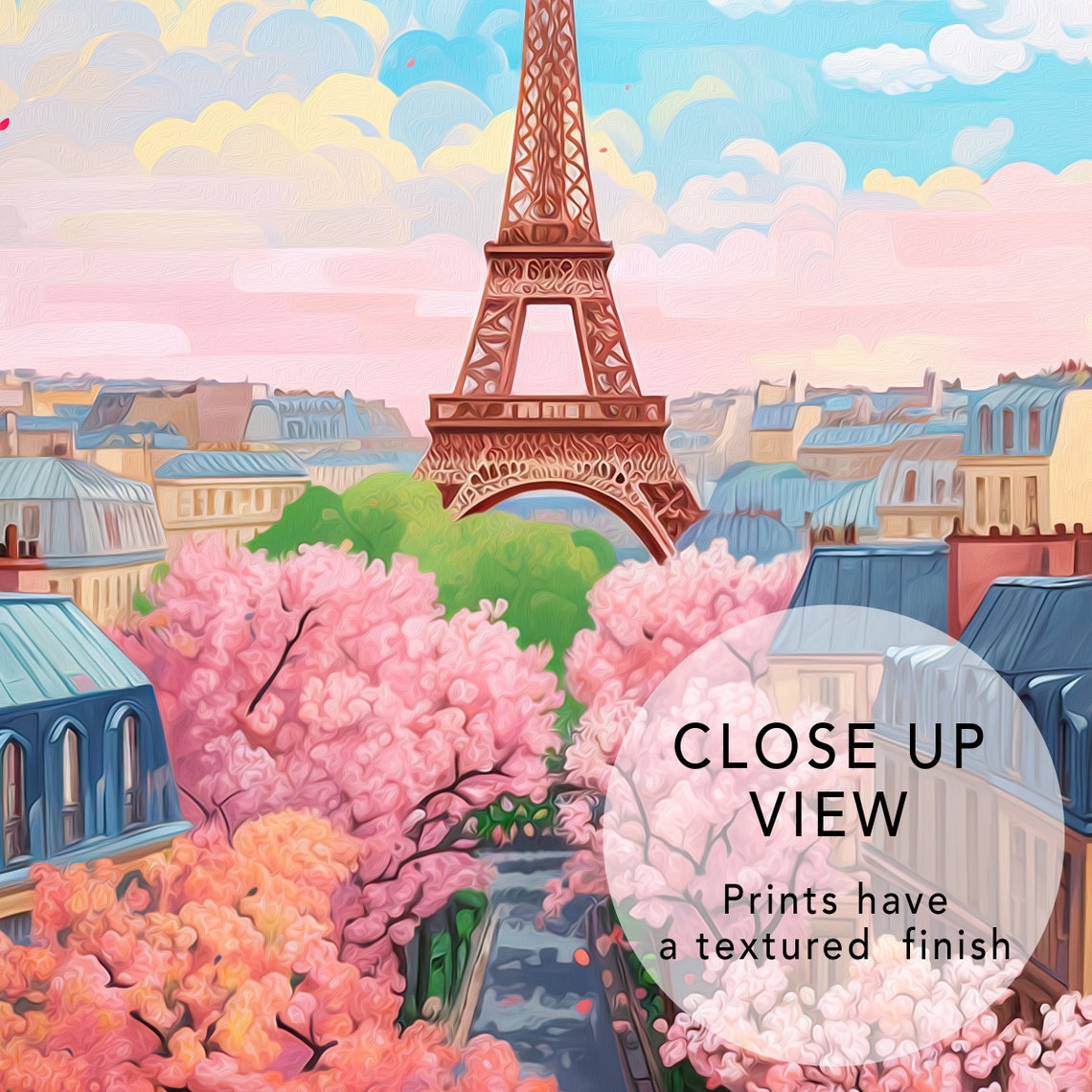 Paris France Eiffel Tower Cherry Blossom Pastel Travel Poster - Image 3