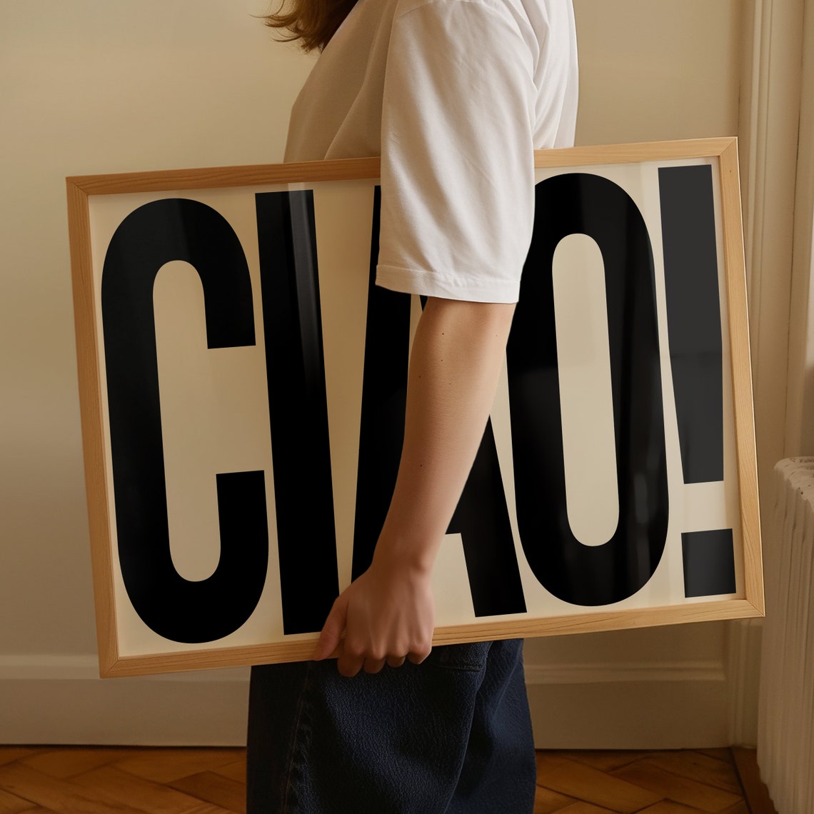 Ciao Vertical Typography Gold on Blue Bold Italian Art Poster - Image 2
