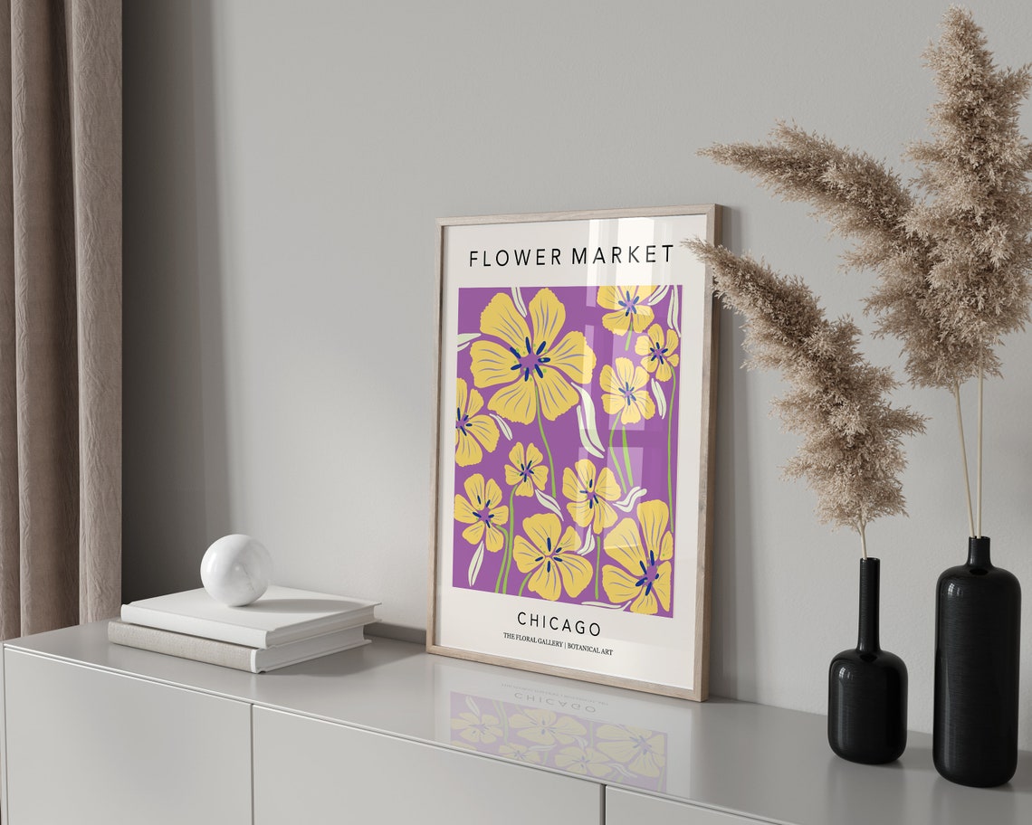 Chicago Flower Market Floral Gallery Yellow Purple Botanical Poster - Image 2