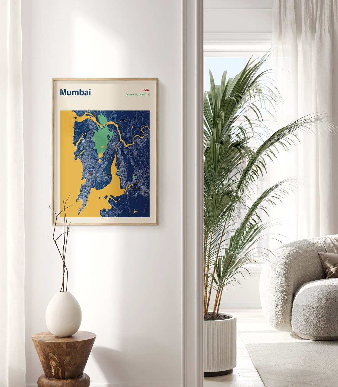 Mumbai India Colourful Harbour City Map Poster in Navy Gold and Green - Image 2