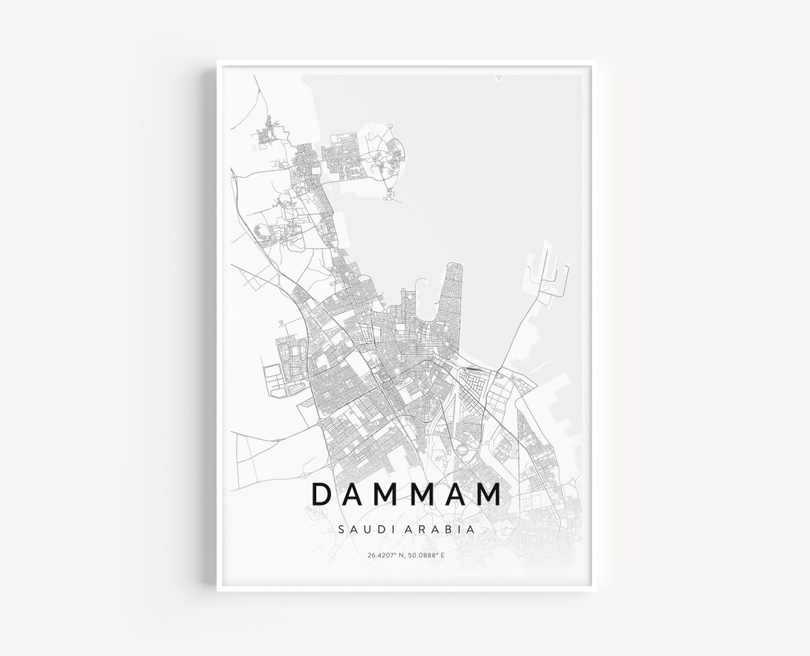 Dammam Saudi Arabia Minimalist White Grey City Street Map Poster