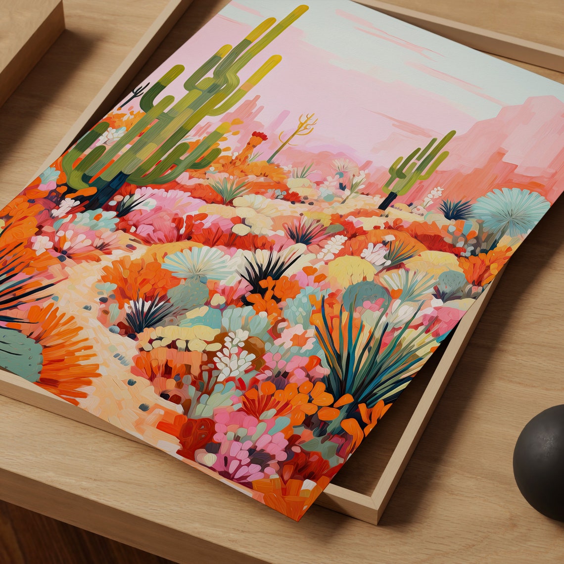 Boho Desert Landscape Saguaro Cactus Pink Cliffs Southwest Wall Art - Image 3