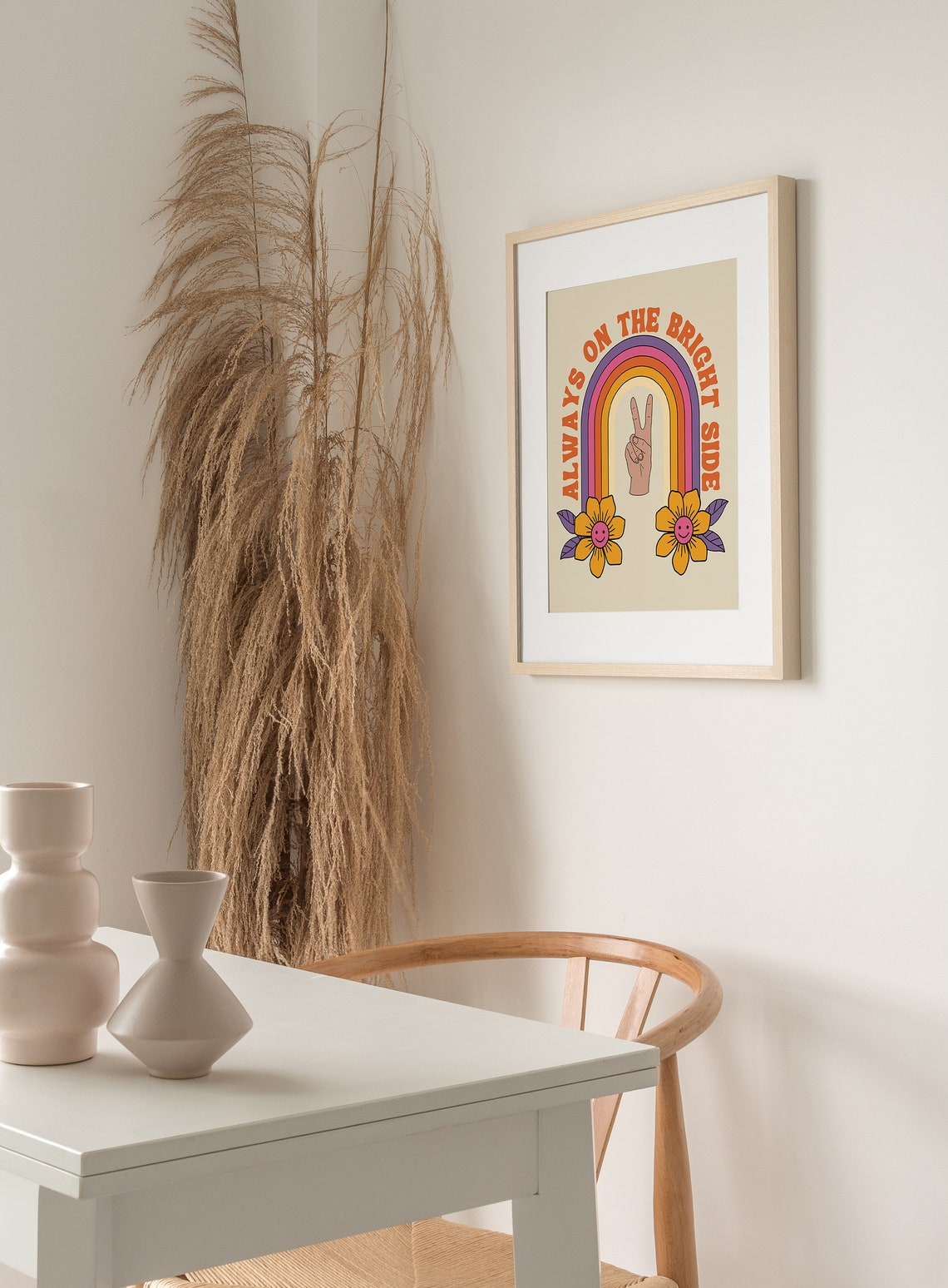 Always On The Bright Side Retro Rainbow Peace Poster Art Dorm Decor - Image 2