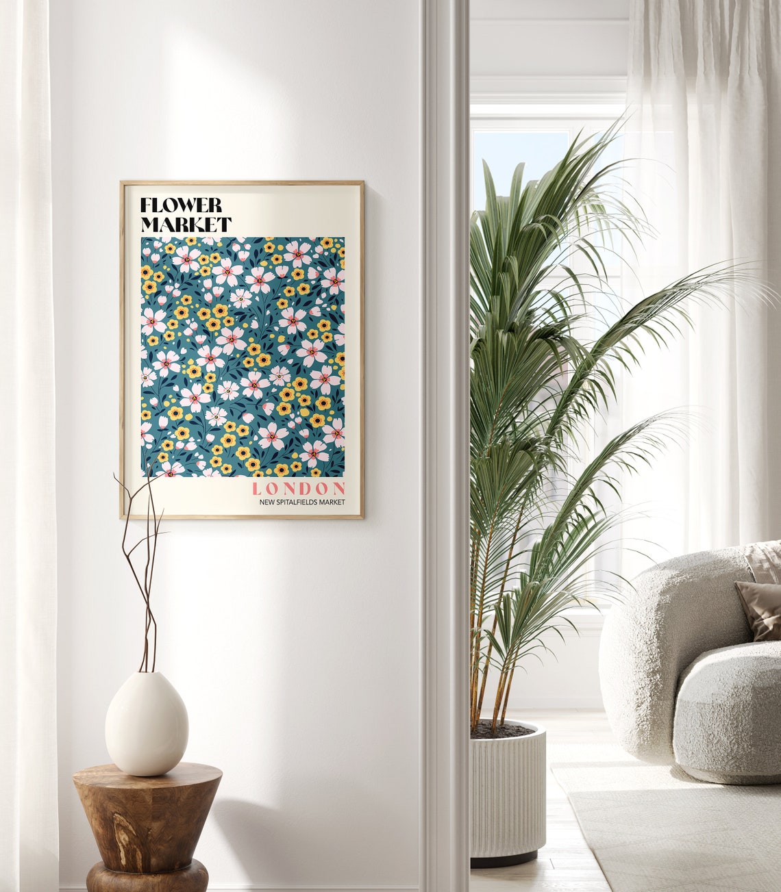 London Flower Market Retro Teal Botanical Poster Spitalfields Blooms - Image 2