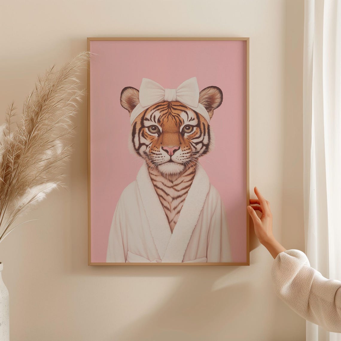 Tiger Cub In White Bathrobe And Bow Coquette Pink Bathroom Poster - Image 4