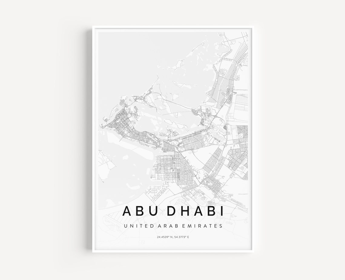 Abu Dhabi United Arab Emirates Minimalist White Grey Map Poster