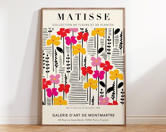 Floral Matisse Exhibition Poster Pink Black Flower Market Floral Matisse Wall Art Flower Market Print Modern Floral Art Print Mp082