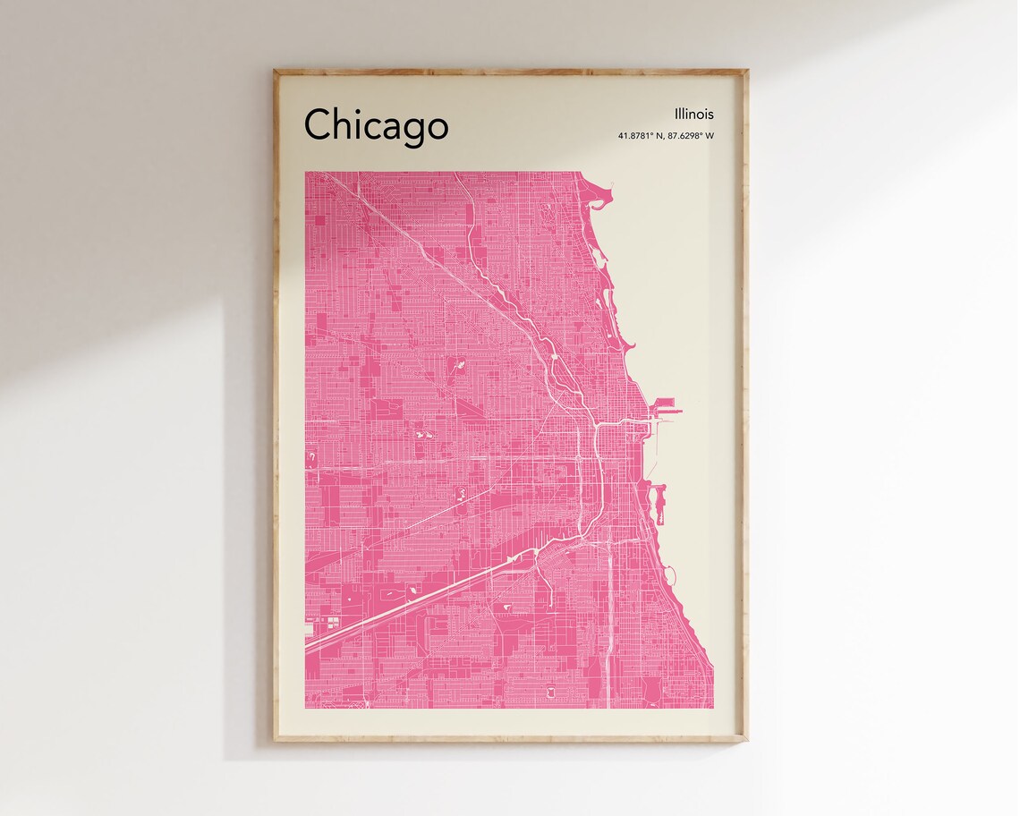 Chicago City Map Print, Color City Map Poster