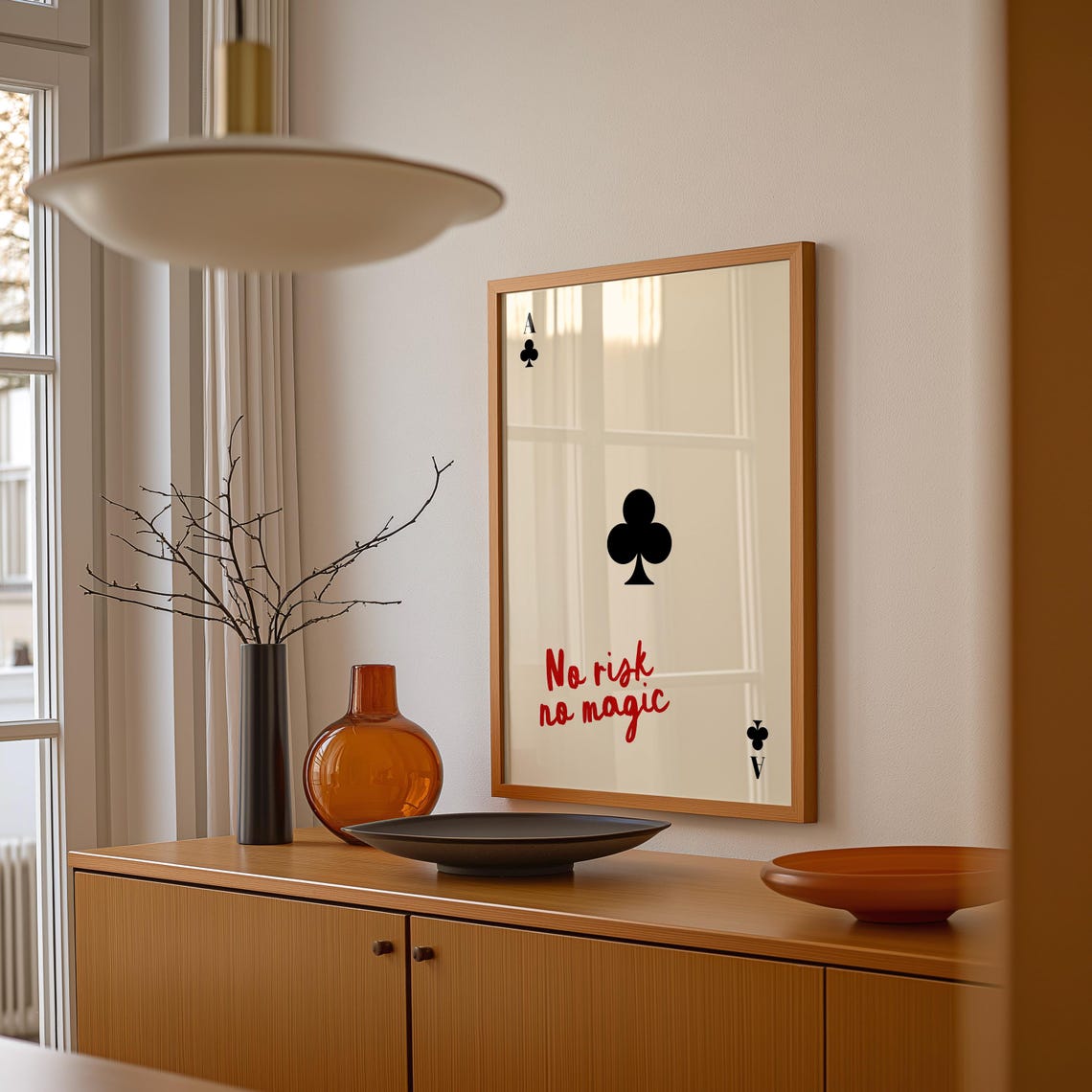 Ace Of Clubs Playing Card Poster No Risk No Magic Retro Quote Design - Image 4
