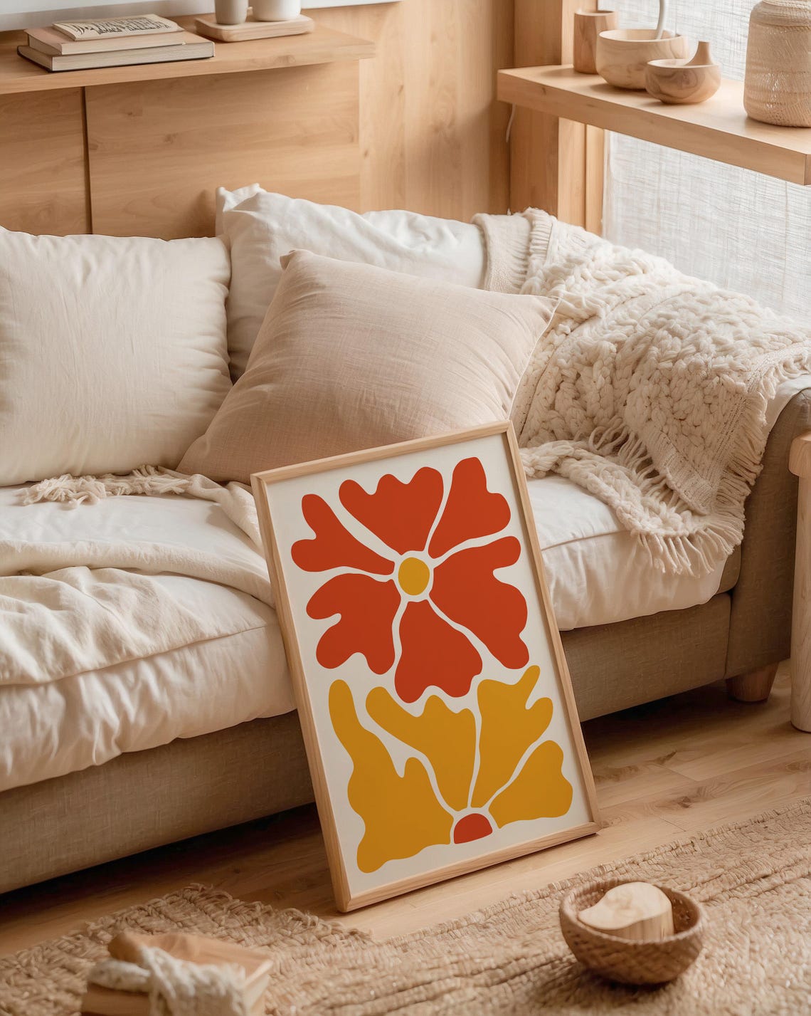 Matisse Style Red And Yellow Wavy Flower Abstract Art Poster - Image 4