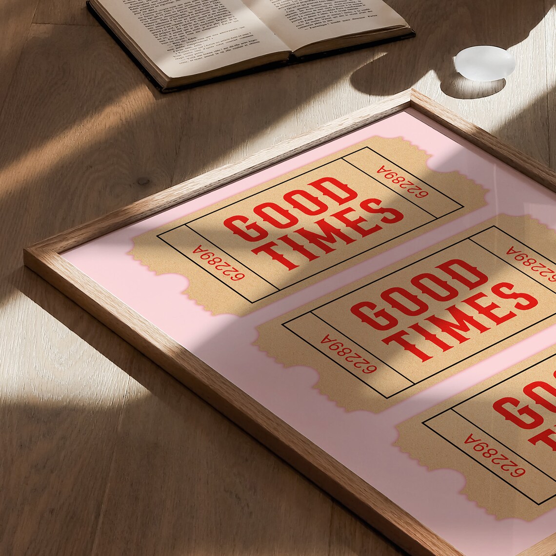 Good Times Pink Ticket Stub Trio Green Retro Graphic Wall Poster - Image 2
