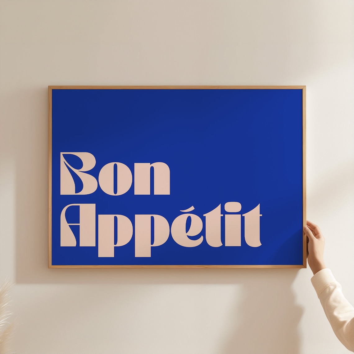 Bon Appetit Cream on Royal Blue French Dining Quote Art Poster