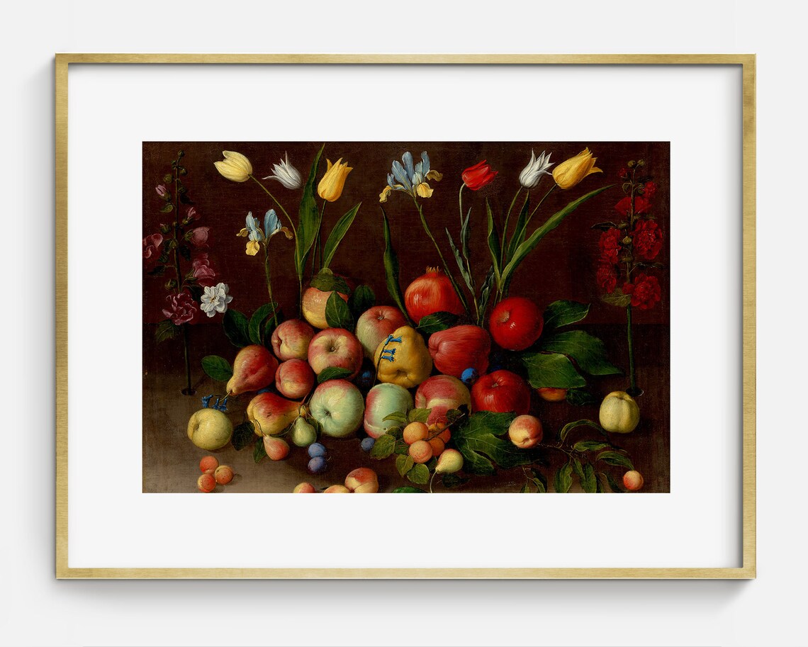 Antique Moody Still Life Painting Vintage Fruit Still Life Art - Image 2