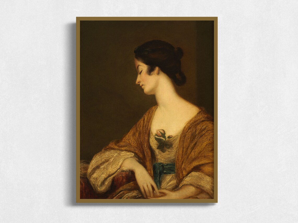 Vintage Portrait Of Woman Antique Portrait Painting Moody Vintage Wall Art