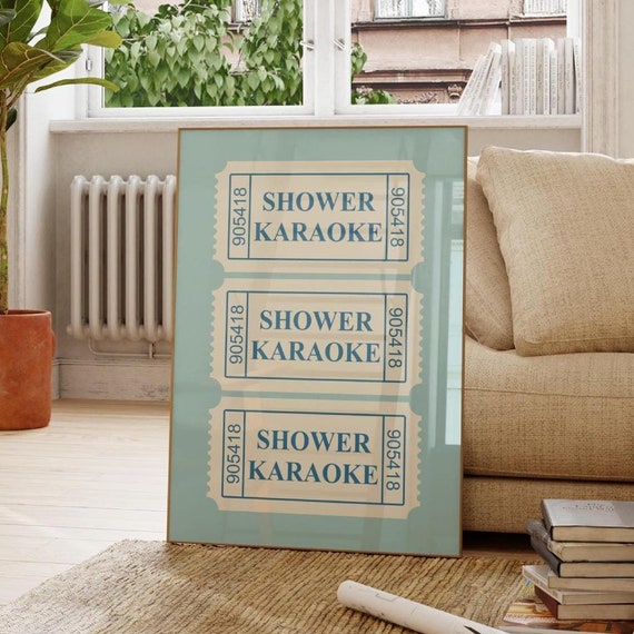 Shower Karaoke Ticket Print Poster Blue Wall Art Poster Retro Wall Art Print Trendy Wall Decor Gift For Her Minimalist Art