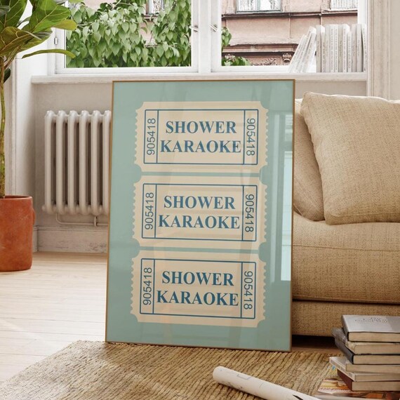 Shower Karaoke Vintage Blue Admit One Ticket Trendy Bathroom Poster