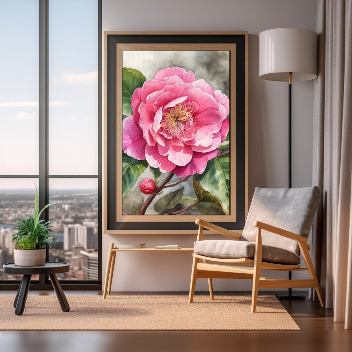 Pink Camellia Blossom Watercolor Floral Botanical Painting Print - Image 2