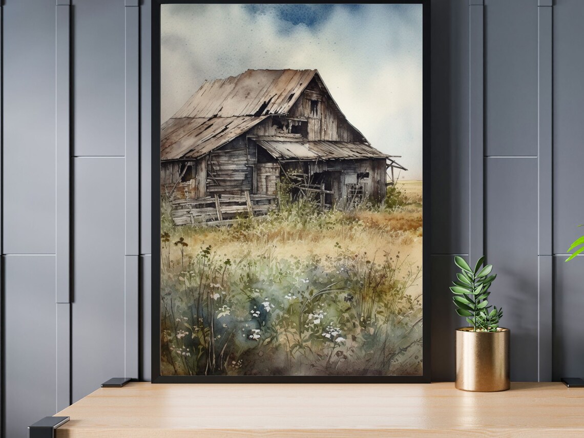 Old Barn Watercolor Art Print, Rustic Farmhouse - Image 3