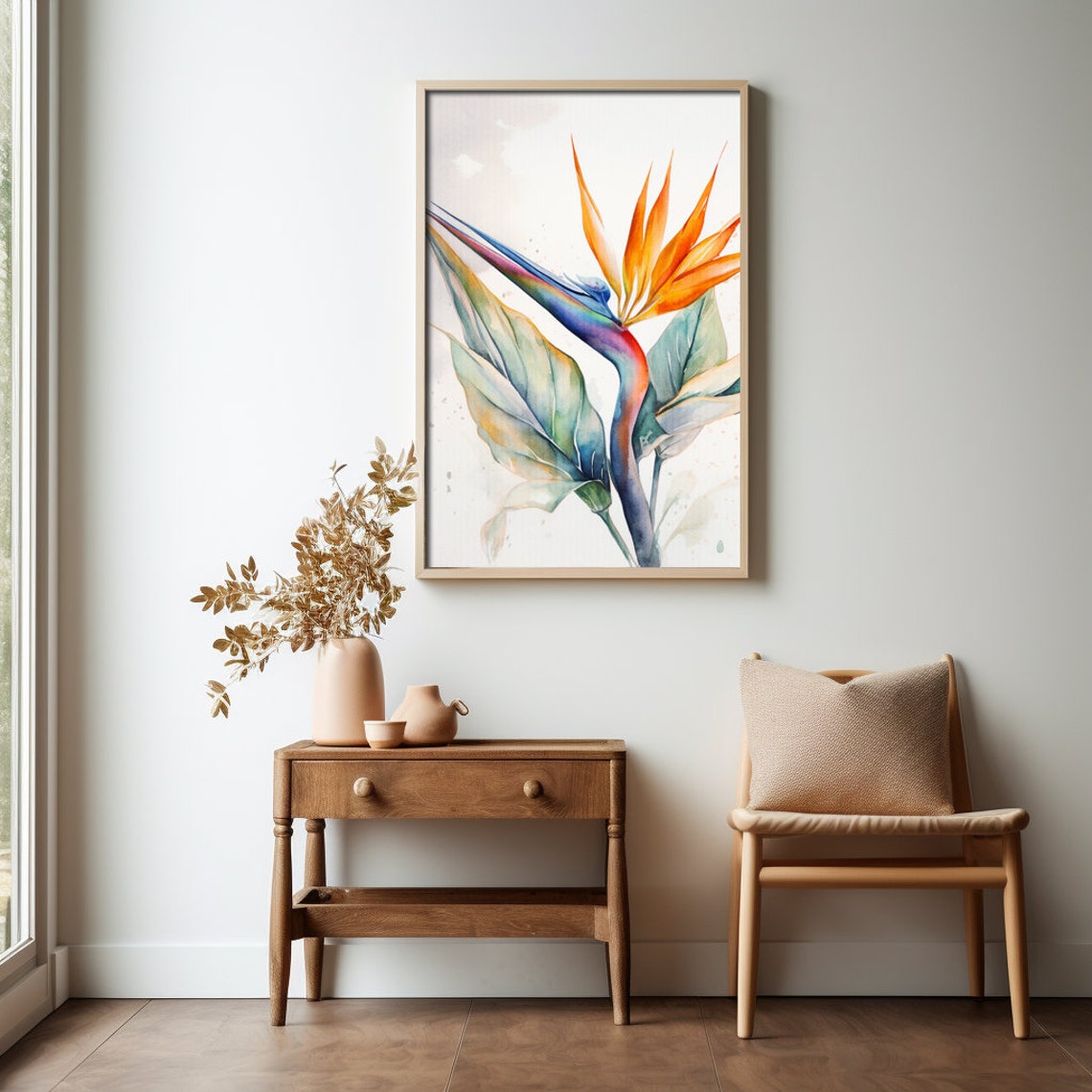 Bird Of Paradise Flower Watercolor Painting Realistic Bird Of Paradise Plant Watercolor For Hallway Bathroom Living Room Office - Image 3