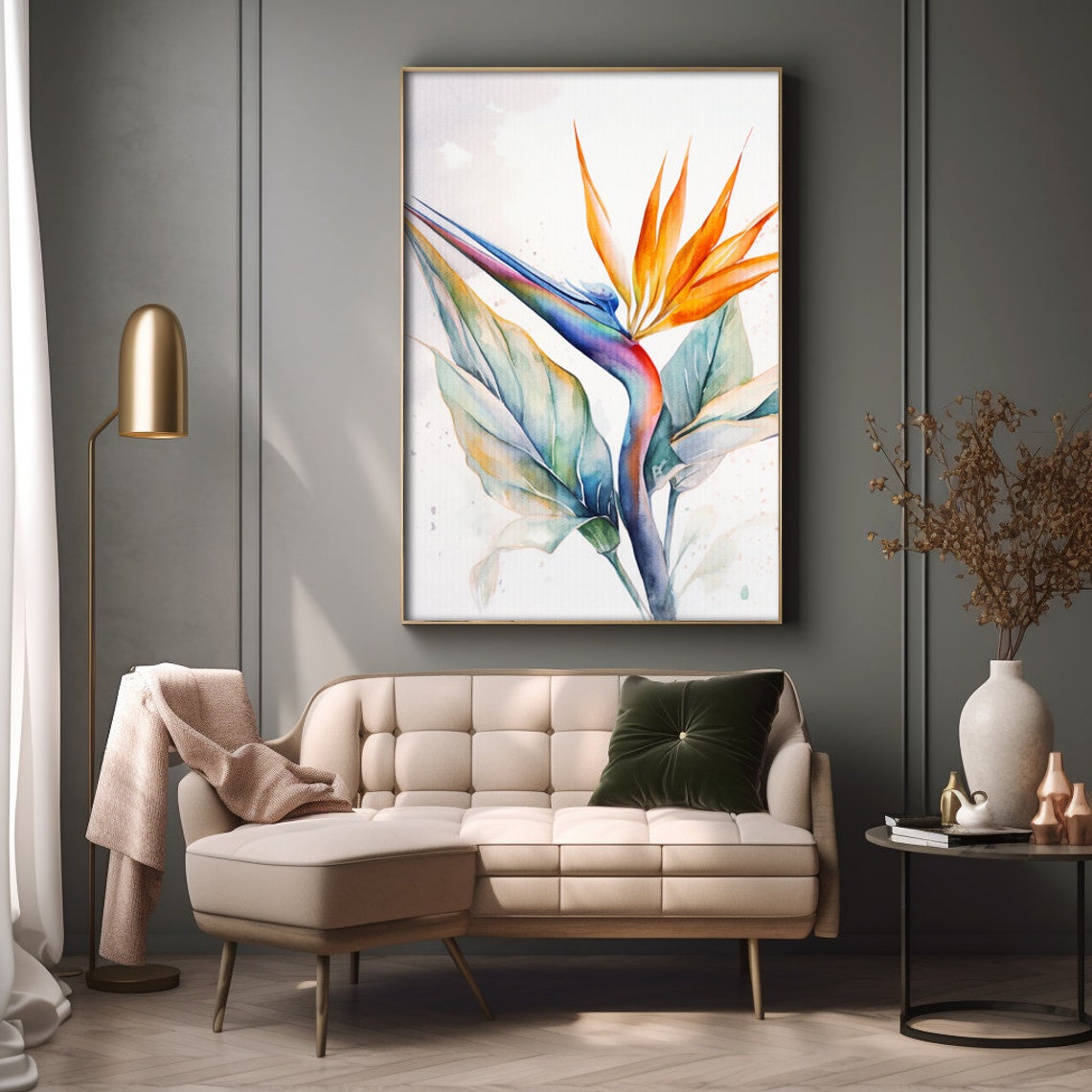 Bird Of Paradise Flower Watercolor Painting Realistic Bird Of Paradise Plant Watercolor For Hallway Bathroom Living Room Office - Image 2