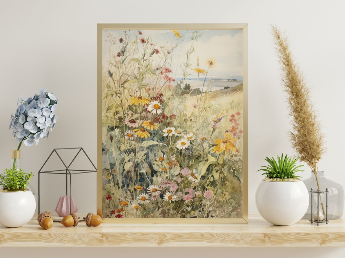 Wild Daisy Meadow Field Summer Flowers Watercolor Nature Poster - Image 2