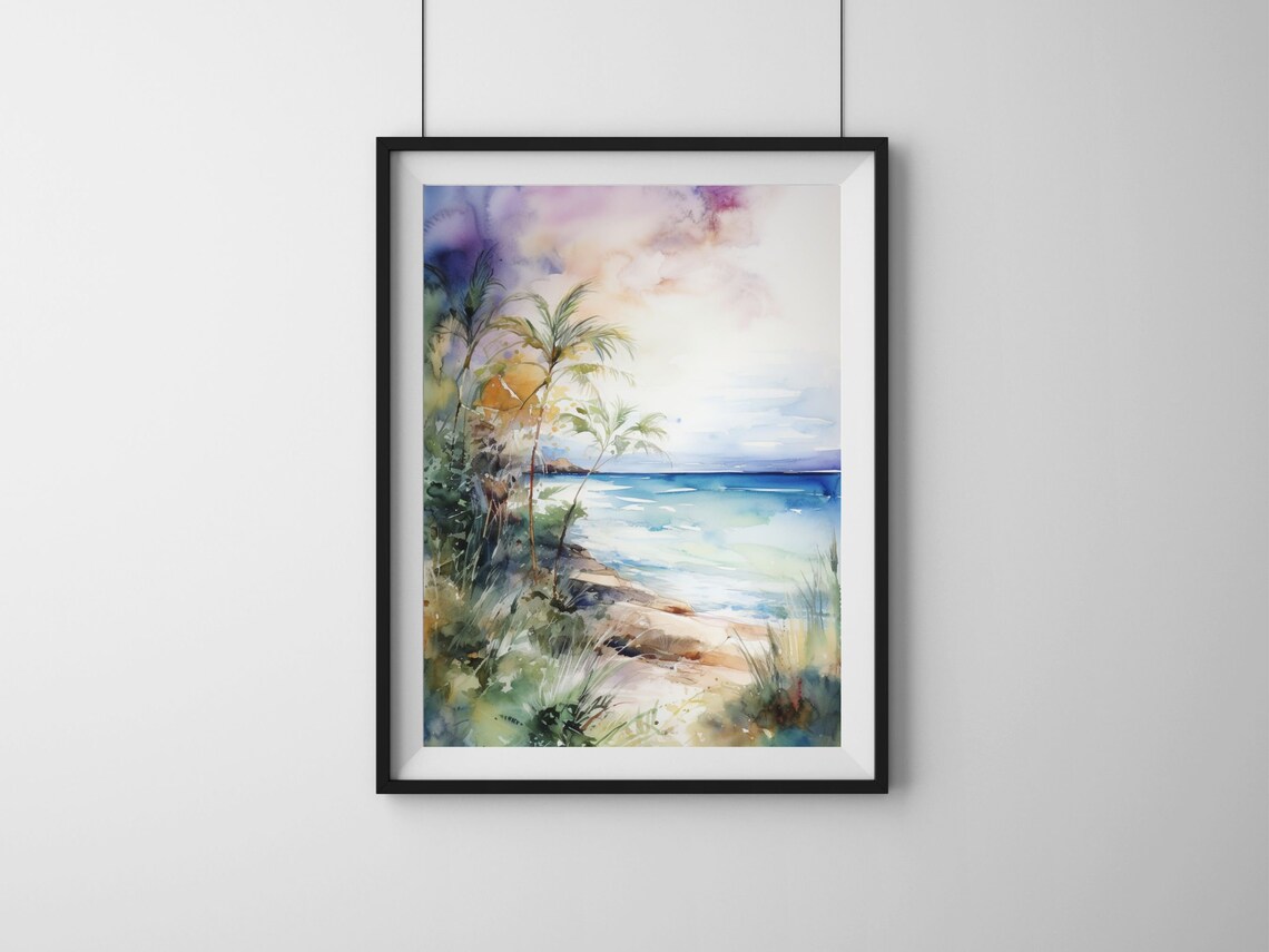 Beach Paradise Watercolor Art Print, Ocean Scene - Image 4