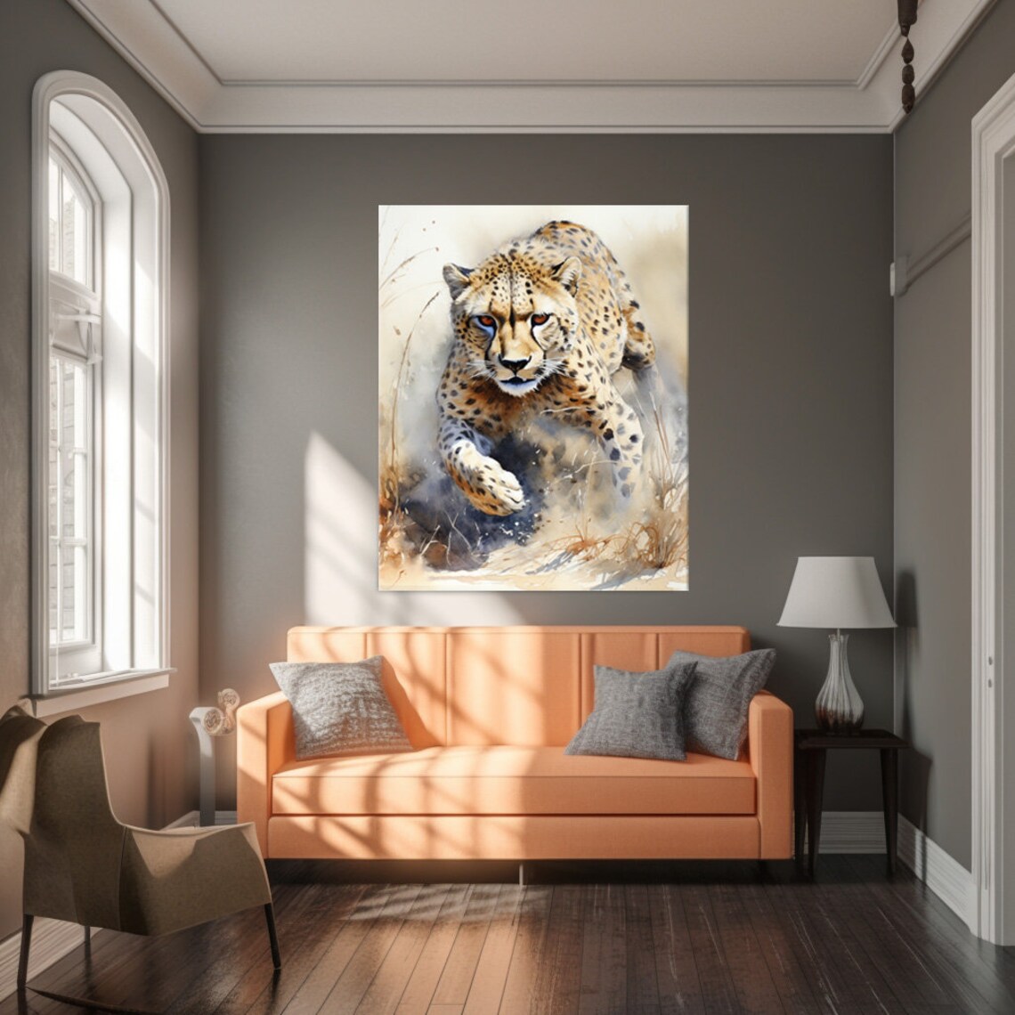 Cheetah Running Watercolor Art Print Wild Cat Safari Wildlife Wall Poster Art - Image 2