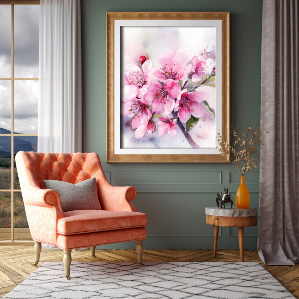 Pink Cherry Blossom Watercolor Sakura Branch Floral Painting Poster - Image 3