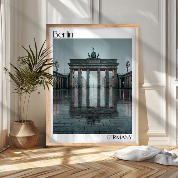 Berlin Brandenburg Gate Rain Reflection Germany Travel Poster