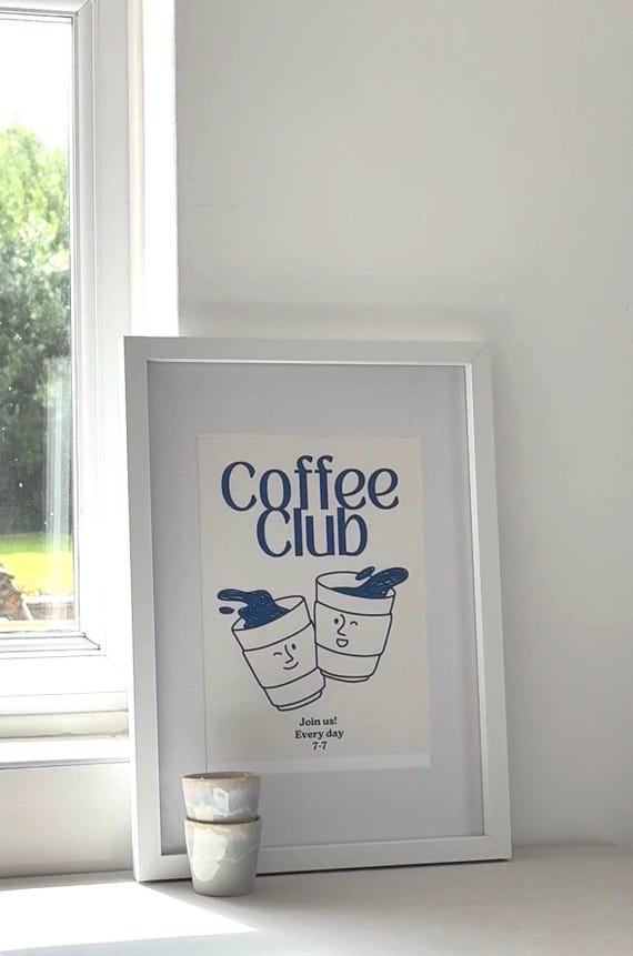 Coffe Club Poster In A4 Wall Art Coffee Decor Uk Only Physical Print