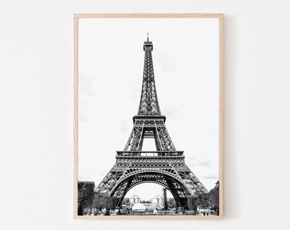 Eiffel Tower Black and White Art Print, Paris