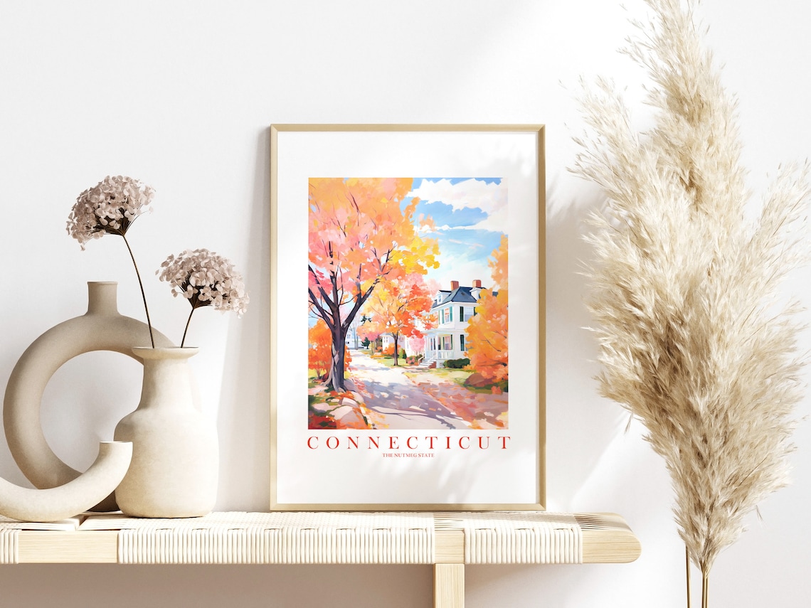 Connecticut Travel Poster, Retro Nutmeg State Art Print