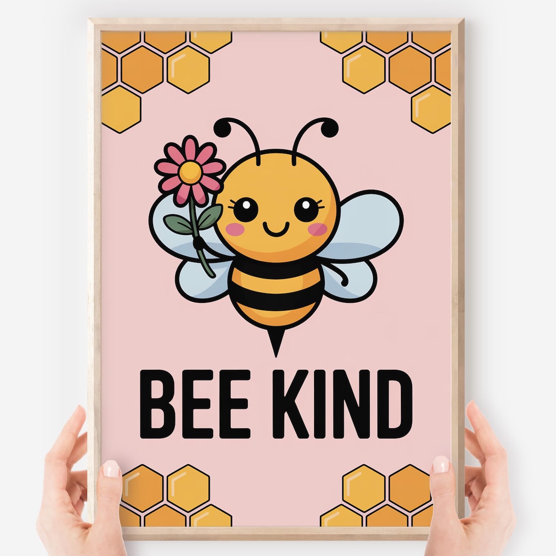 Bee Kind Cute Kawaii Honey Bee Kindness Classroom Pink Honeycomb Kids Poster
