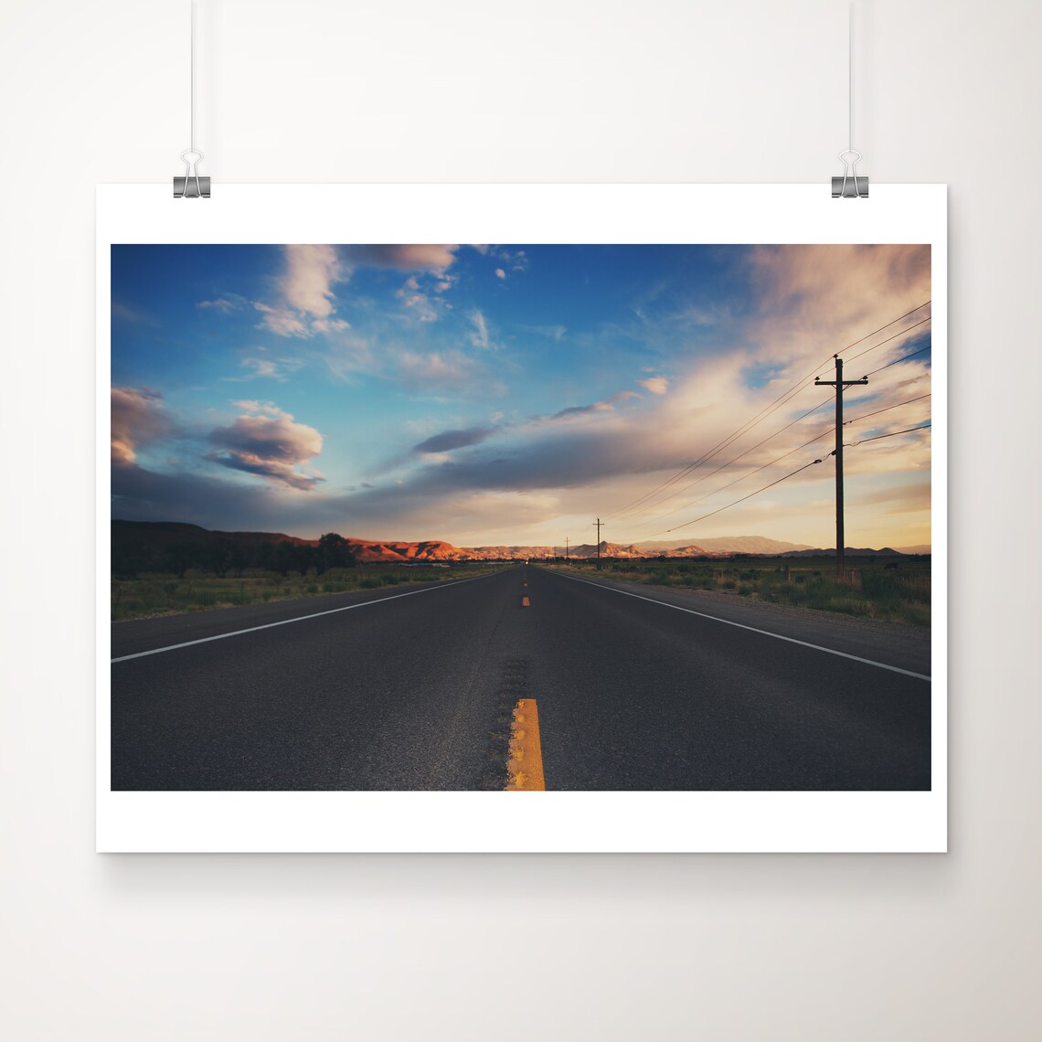 Utah Desert Sunset Empty Country Highway Road Photography Poster